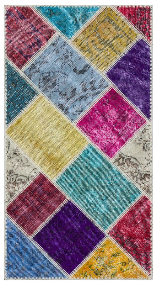 Iskece 31409 Beige Patchwork Wool Handmade Area Rug 2'7" x 4'11"