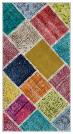 Iskece 31414 Beige Patchwork Wool Handmade Area Rug 2'7" x 4'11"