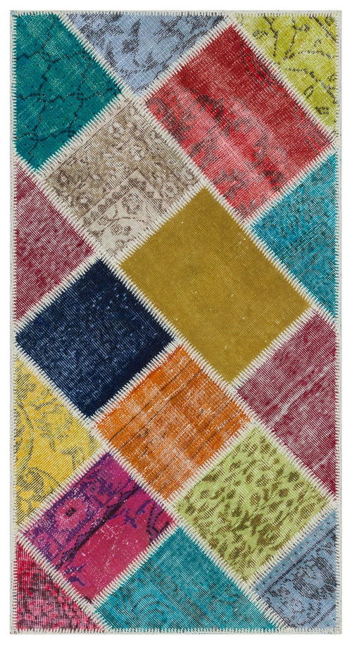 Iskece 31414 Beige Patchwork Wool Handmade Area Rug 2'7" x 4'11"