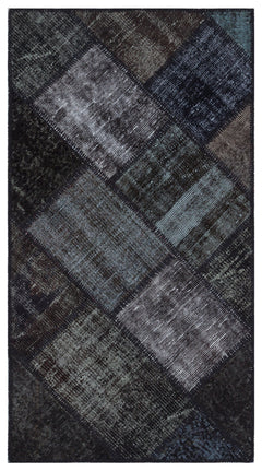 Iskece 31415 Black Patchwork Wool Handmade Area Rug 2'7" x 4'11"