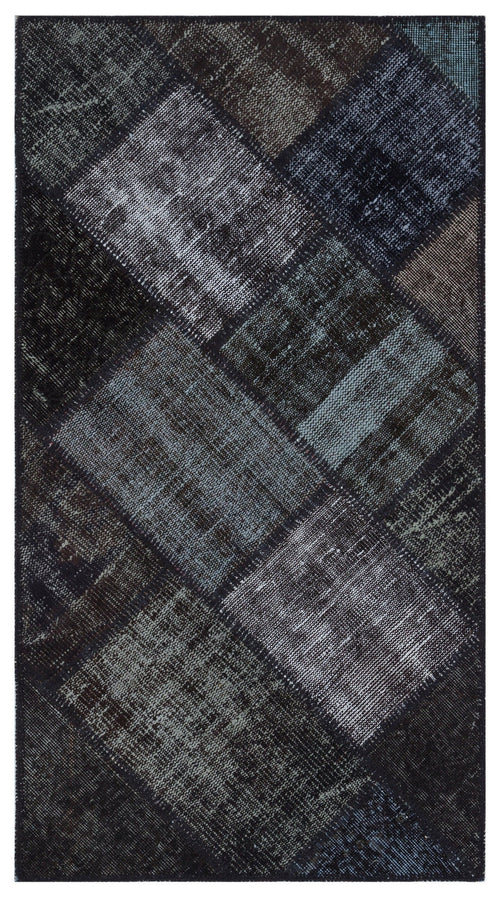 Iskece 31415 Black Patchwork Wool Handmade Area Rug 2'7" x 4'11"