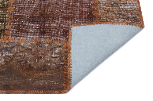 Iskece 31418 Brown Patchwork Wool Handmade Area Rug 2'7" x 4'11"