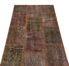 Iskece 31418 Brown Patchwork Wool Handmade Area Rug 2'7" x 4'11"