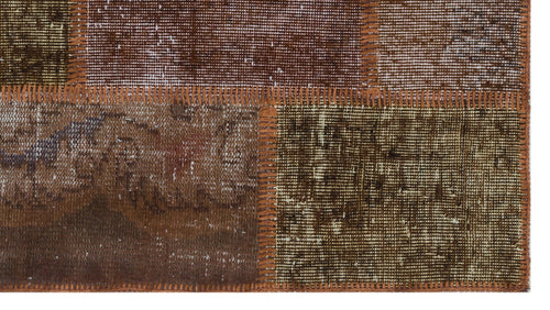 Iskece 31418 Brown Patchwork Wool Handmade Area Rug 2'7" x 4'11"