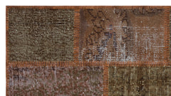 Iskece 31418 Brown Patchwork Wool Handmade Area Rug 2'7" x 4'11"
