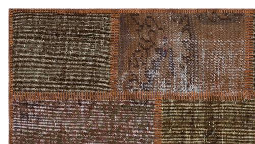Iskece 31418 Brown Patchwork Wool Handmade Area Rug 2'7" x 4'11"