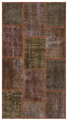 Iskece 31418 Brown Patchwork Wool Handmade Area Rug 2'7" x 4'11"