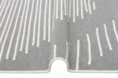 Grey Geometric Kilim Rug - Washable Cotton Double Sided Woven Rug