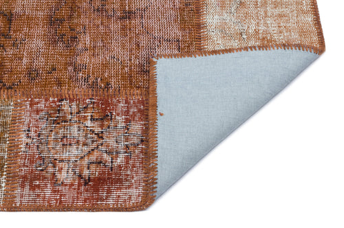 Iskece 31423 Brown Patchwork Wool Handmade Area Rug 2'7" x 4'11"