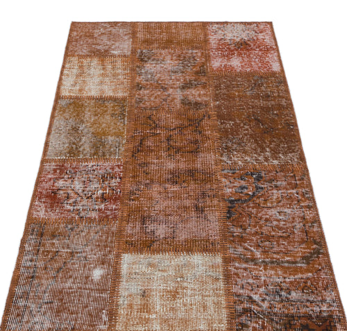 Iskece 31423 Brown Patchwork Wool Handmade Area Rug 2'7" x 4'11"