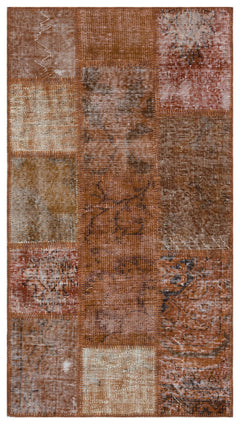 Iskece 31423 Brown Patchwork Wool Handmade Area Rug 2'7" x 4'11"