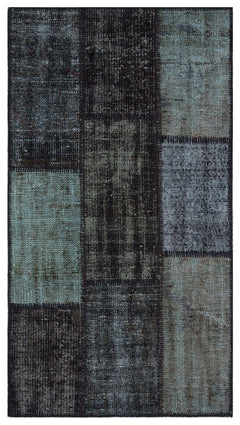 Iskece 31425 Black Patchwork Wool Handmade Area Rug 2'7" x 4'11"