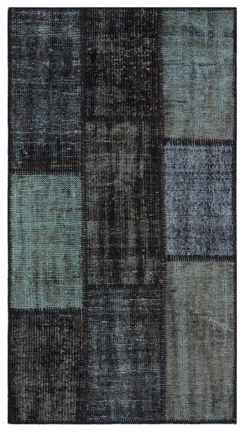 Iskece 31425 Black Patchwork Wool Handmade Area Rug 2'7" x 4'11"