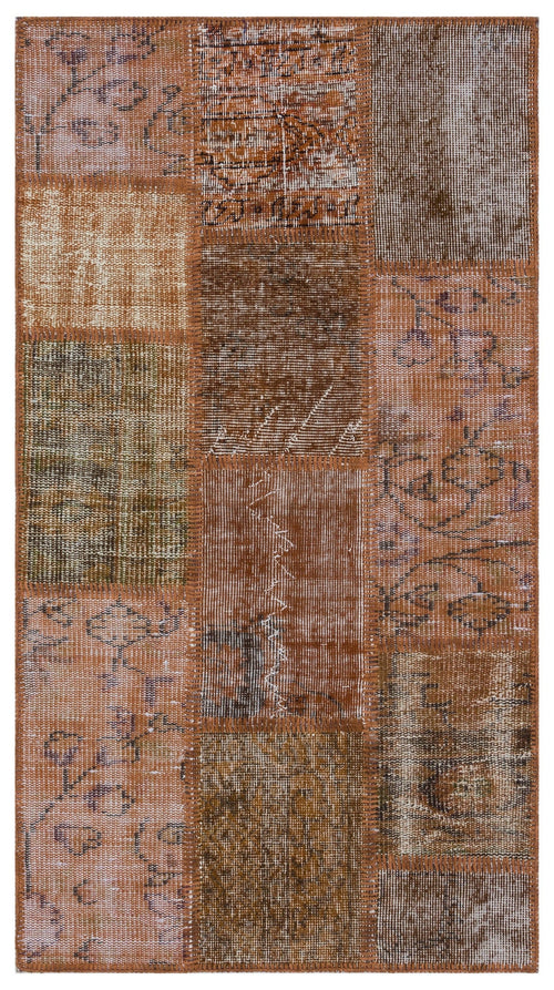 Iskece 31426 Brown Patchwork Wool Handmade Area Rug 2'7" x 4'11"