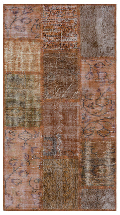 Iskece 31426 Brown Patchwork Wool Handmade Area Rug 2'7" x 4'11"