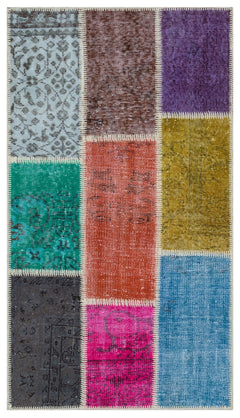 Iskece 31427 Beige Patchwork Wool Handmade Area Rug 2'7" x 4'11"