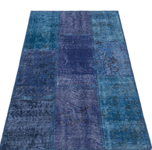 Iskece 31431 Blue Patchwork Wool Handmade Area Rug 2'7" x 4'11"