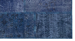 Iskece 31431 Blue Patchwork Wool Handmade Area Rug 2'7" x 4'11"