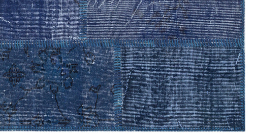 Iskece 31431 Blue Patchwork Wool Handmade Area Rug 2'7" x 4'11"