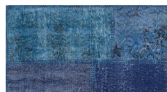 Iskece 31431 Blue Patchwork Wool Handmade Area Rug 2'7" x 4'11"