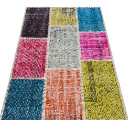 Iskece 31432 Beige Patchwork Wool Handmade Area Rug 2'7" x 4'11"