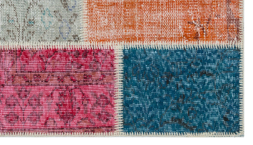 Iskece 31432 Beige Patchwork Wool Handmade Area Rug 2'7" x 4'11"