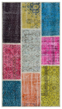 Iskece 31432 Beige Patchwork Wool Handmade Area Rug 2'7" x 4'11"