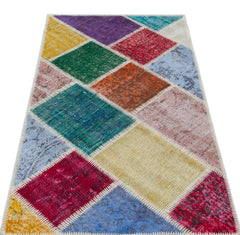 Iskece 31434 Beige Patchwork Wool Handmade Area Rug 2'7" x 4'11"