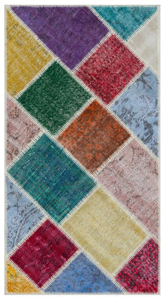 Iskece 31434 Beige Patchwork Wool Handmade Area Rug 2'7" x 4'11"