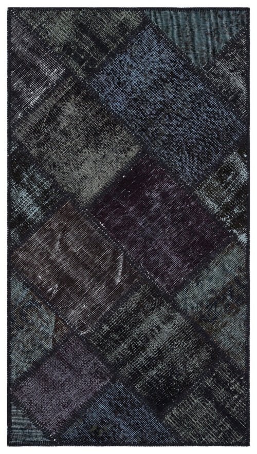 Iskece 31438 Black Patchwork Wool Handmade Area Rug 2'7" x 4'11"