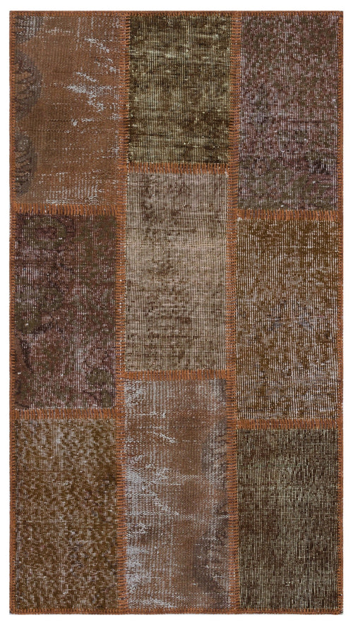 Iskece 31439 Brown Patchwork Wool Handmade Area Rug 2'7" x 4'11"