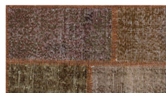 Iskece 31439 Brown Patchwork Wool Handmade Area Rug 2'7" x 4'11"