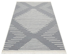 Grey Geometric Kilim Rug - Washable Cotton Double Sided Woven Rug