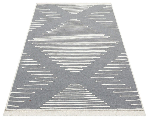 Grey Geometric Kilim Rug - Washable Cotton Double Sided Woven Rug