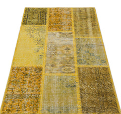 Iskece 31441 Yellow Patchwork Wool Handmade Area Rug 2'7" x 4'11"