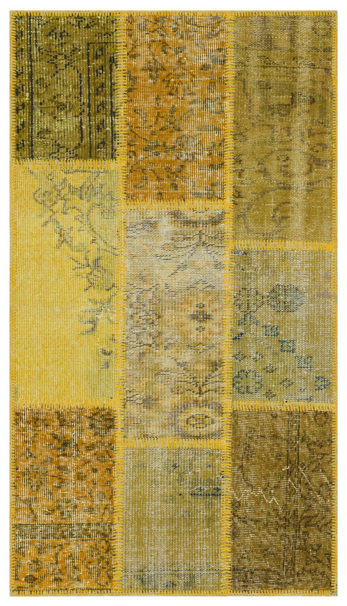 Iskece 31441 Yellow Patchwork Wool Handmade Area Rug 2'7" x 4'11"