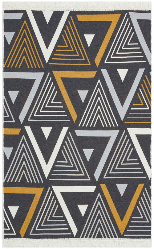 Yellow Geometric Kilim - Washable Double Sided Cotton Woven Rug, Non Slip