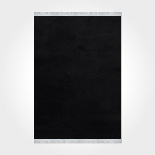 Chenille Area Rug – Black Flat Cotton Machine Made Rug with 20 mm Pile