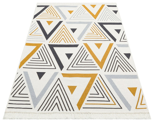 Yellow Geometric Kilim - Washable Double Sided Cotton Woven Rug, Non Slip