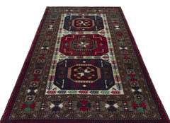 Kavala Burgundy Classic Wool Handmade Area Rug 4'6" x 7'7"
