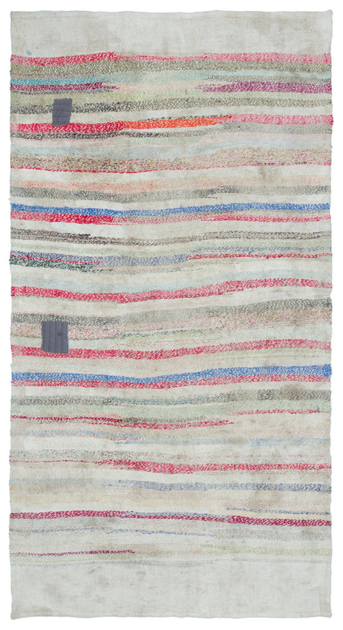 Girit Beige Striped Wool Handmade Area Rug 4'6" x 8'3"