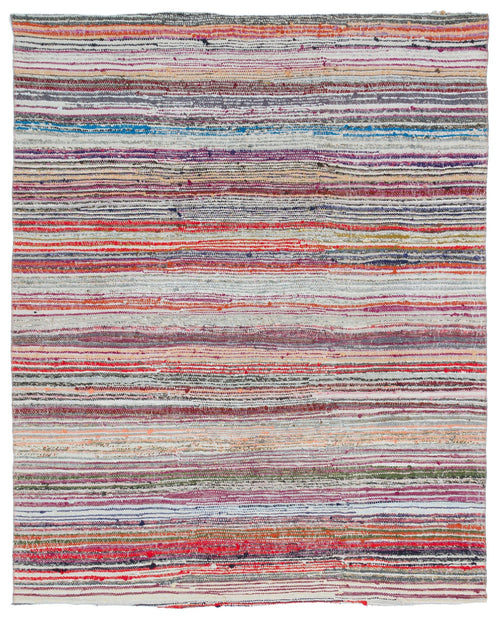 Girit Pink Striped Wool Handmade Area Rug 5'7" x 6'11"