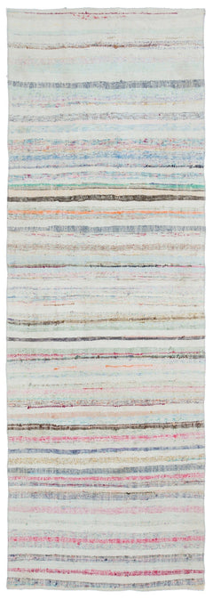 Girit Beige Striped Wool Handmade Area Rug 3'7" x 10'2"