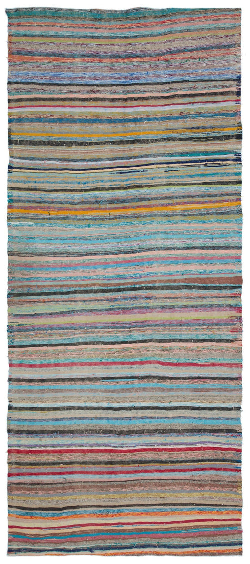 Girit Beige Striped Wool Handmade Area Rug 5'9" x 9'4"