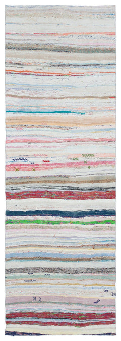 Girit Beige Striped Wool Handmade Area Rug 3'4" x 9'9"