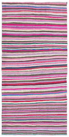 Girit Pink Striped Wool Handmade Area Rug 5'3" x 8'6"
