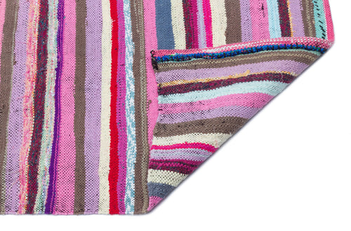 Girit Pink Striped Wool Handmade Area Rug 5'3" x 8'6"