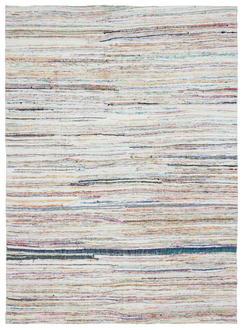 Girit Beige Striped Wool Handmade Area Rug 6'9" x 9'2"