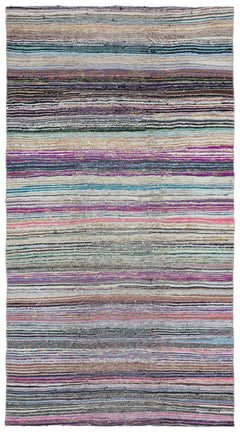 Girit Beige Striped Wool Handmade Area Rug 4'2" x 10'8"