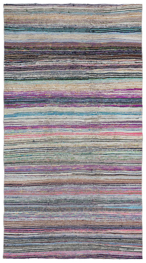 Girit Beige Striped Wool Handmade Area Rug 4'2" x 10'8"